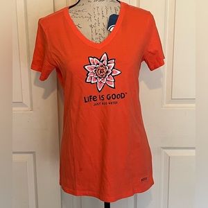 Life is Good Crusher Lite Tee Orange Short Sleeve Small Just add Water NWT